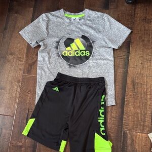 adidas Gray Heather Tee with Black & Neon Green Sports Shorts